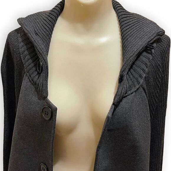 Yipon Yichu Yiponyichu A-Line Button Front Knit Collar Sleeves Swing Coat - Picture 10 of 16